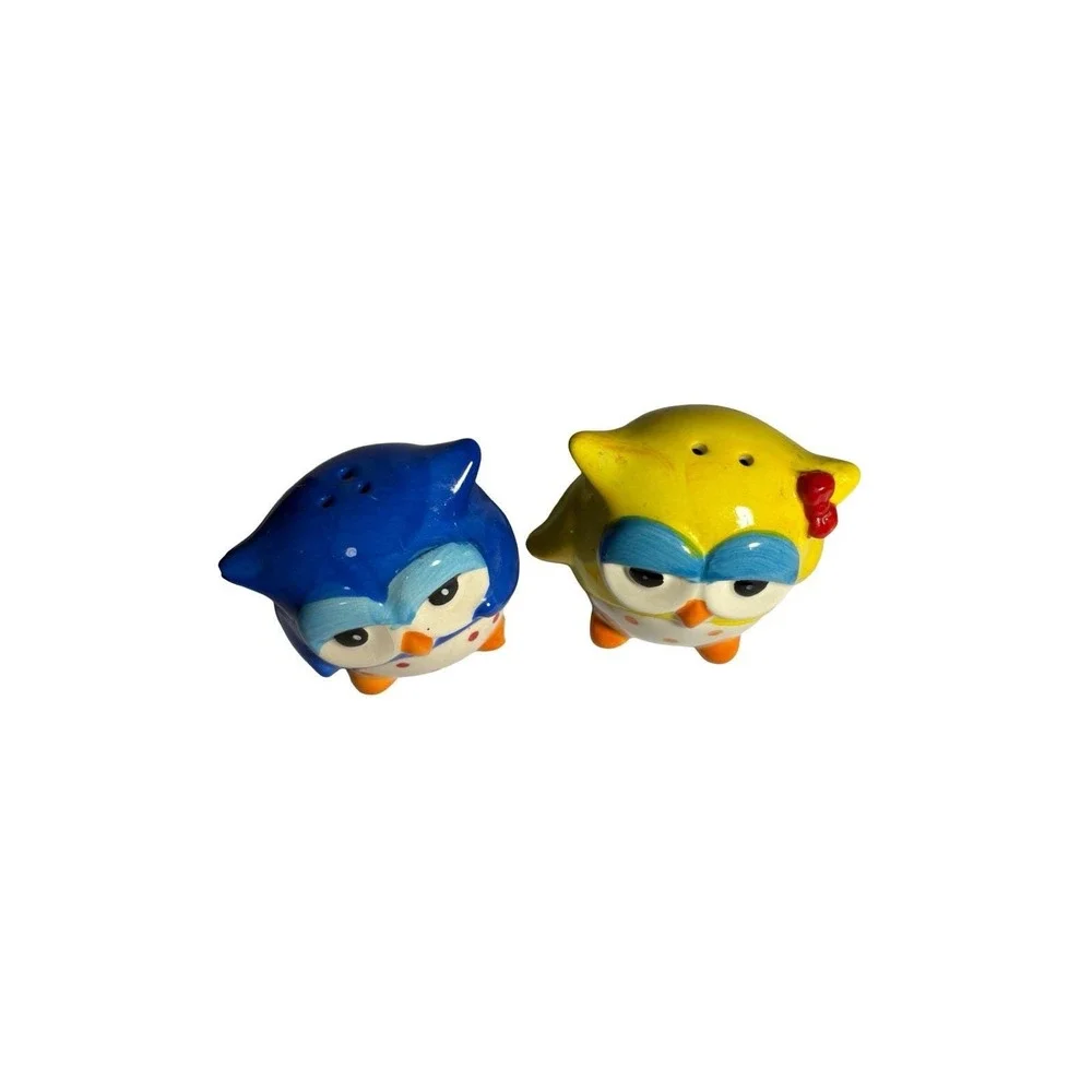 Vintage Sleepy Colorful Owl Salt And Pepper Shakers / Figurines 2